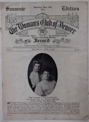 Item #017928 The Woman's Club of Denver Record. June 10, 1911. Souvenir Edition. Volume 1, No....