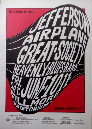 Bill Graham Presents Jefferson Airplane, Great Society, The Heavenly Blues Band. Poster. 
