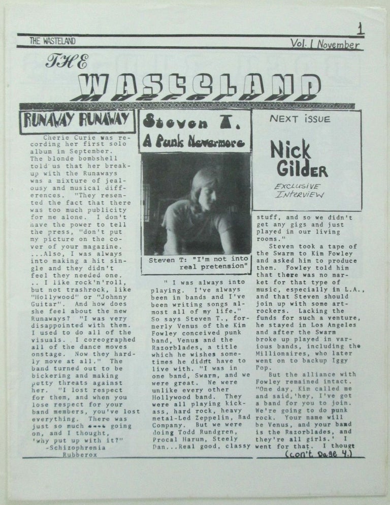 Item #018027 The Wasteland. Vol. 1 November (1977). Schizophrenia, authors.