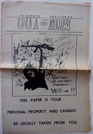 Item #018038 Out Now. August, 1970. Vol I. Number IV. Anti-War Social Movements, Authors