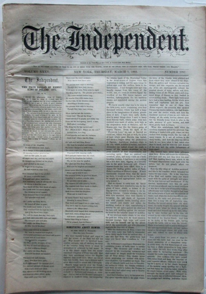 Item #018175 The Independent. March 1, 1883. authors.