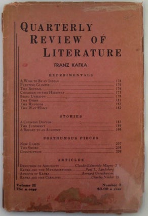 Item #018412 Quarterly Review of Literature. Franz Kafka Issue. Volume II, Number 3. Franz Kafka
