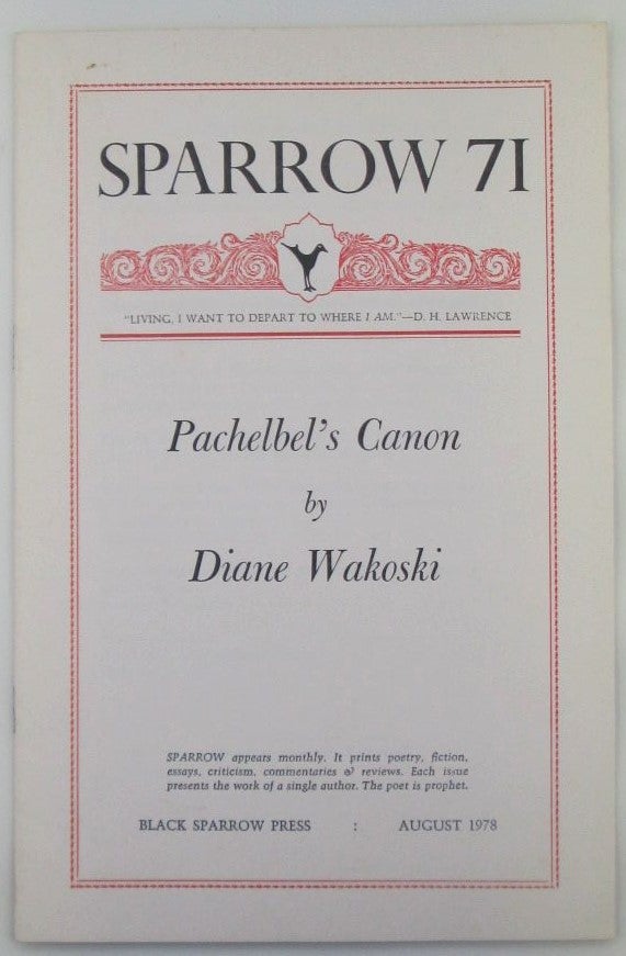 Item #018441 Pachelbel's Canon. Sparrow 71. August, 1978. Diane Wakoski.