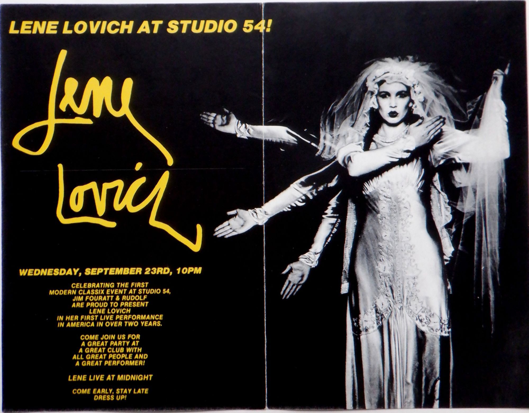 Lena Lovich at Studio 54. Wednesday, September 23rd, Promotional