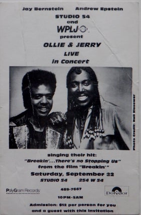 Item #018477 Studio 54 and WPLJ Present Ollie and Jerry Live in Concert. Promotional Postcard