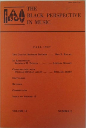 Item #018485 The Black Perspective In Music. Fall 1987. Volume 15 Number 2. authors