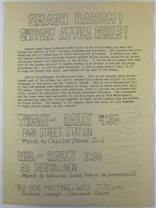 Item #018630 Smash Racism! Support Attica Rebels! Event handbill/flier