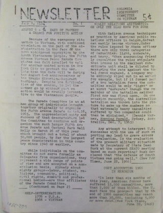 Item #018643 Newsletter. Columbia Independent Committee on Vietnam. July 8 (1966). No. 1. given
