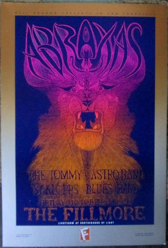 Item #018653 Bill Graham Presents in San Francisco Abraxas, The Tommy Castro Band, Sy Klopps Blues Band, Friday October 14th 1994 at The Fillmore Concert Poster