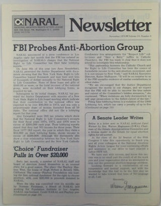 Item #018664 NARAL (National Abortion Rights Action League) Newsletter. November 1978. Vol. 10,...