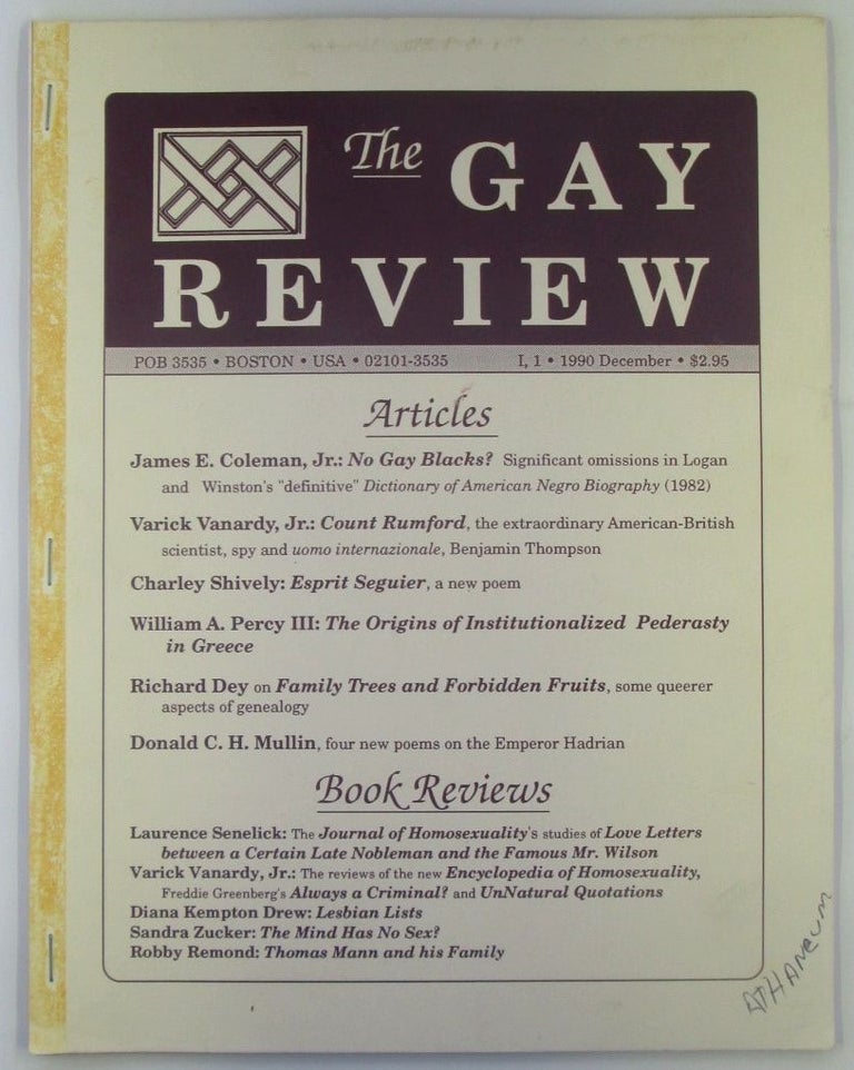 Item #018753 The Gay Review. December 1990. Volume one, Number One. authors.