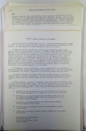 Item #018780 Collection of George McGovern material relating to his 1972 Presidential Campaign....