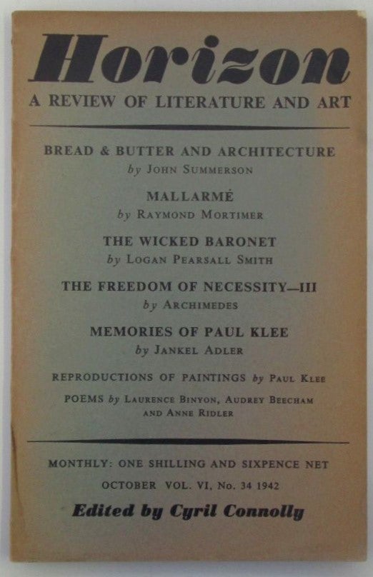Item #018847 Horizon. A Review of Literature and Art. October, 1942. Audrey Beecham, Paul Klee, artist.