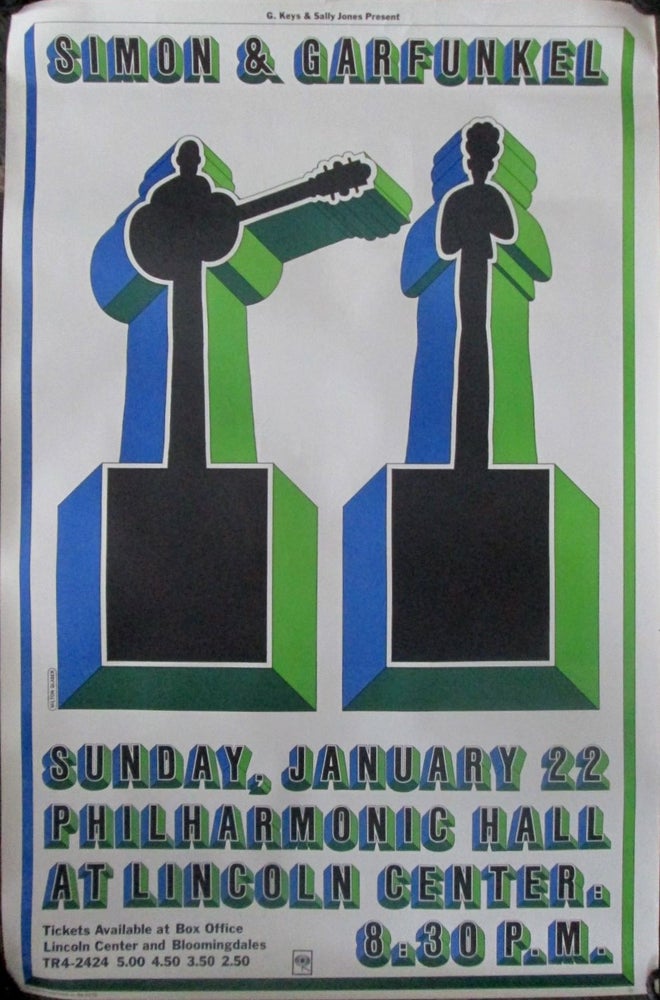 Item #018884 Simon and Garfunkel. Sunday, January 22 Philharmonic Hall at Lincoln Center. Milton Glaser, artist.