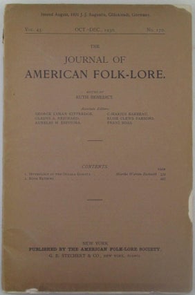Item #018934 The Journal of American Folklore. Oct.-Dec., 1930. Matha Warren Beckwith