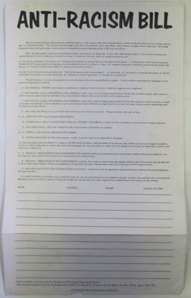 Item #018963 Anti-Racism Bill. SDS Petition/Flier. Students for a. Democratic Society