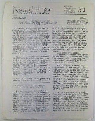 Item #018999 Newsletter. Columbia Independent Committee on Vietnam. July 15, 1966. No. 2. given