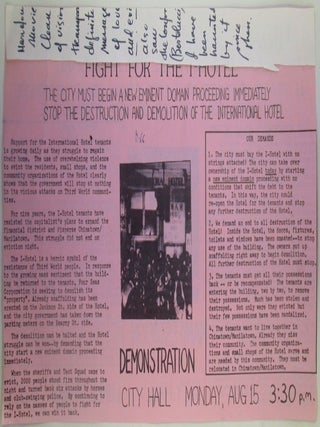 Item #019138 We Demand the Hotel Back. Fight for the I-Hotel. Demandamos que nos Regresan El...