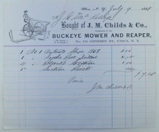 Item #019264 Bought of J.M. Childs and Co. Billhead, with Illustration of a Buckeye Mower and Reaper