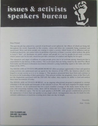 Item #019435 Issues and Activists. Speakers Bureau Promotional and Event Fliers. Alan Grady