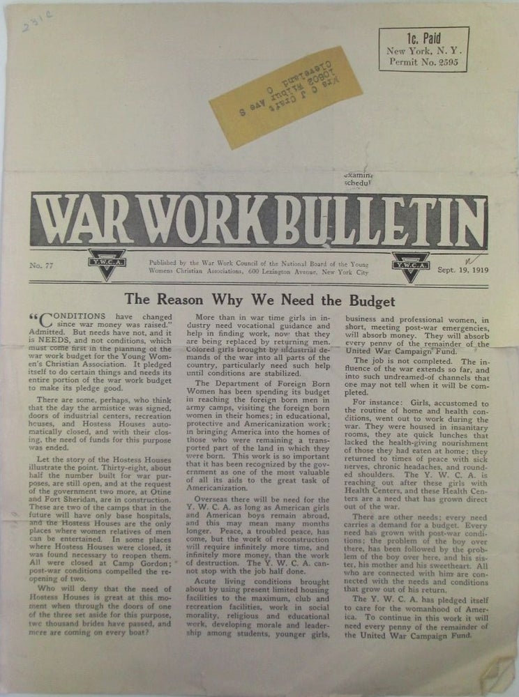 Item #019452 War Work Bulletin. Sept. 19, 1919. No. 27. authors.