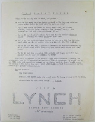 Item #019453 The Daily Grind. John A. Lynch Boston City Council Campaign Flyer
