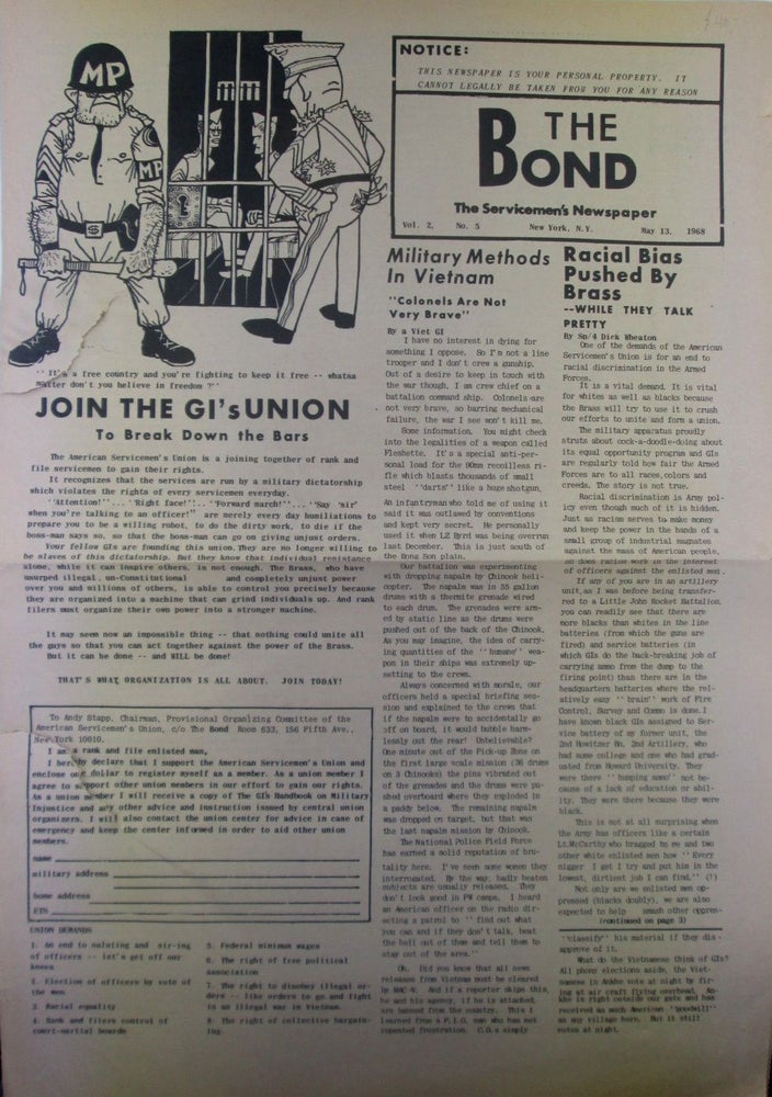 Item #019466 The Bond. The Servicemen's Newspaper. May 13, 1968. Vol. 2, No. 3. authors.
