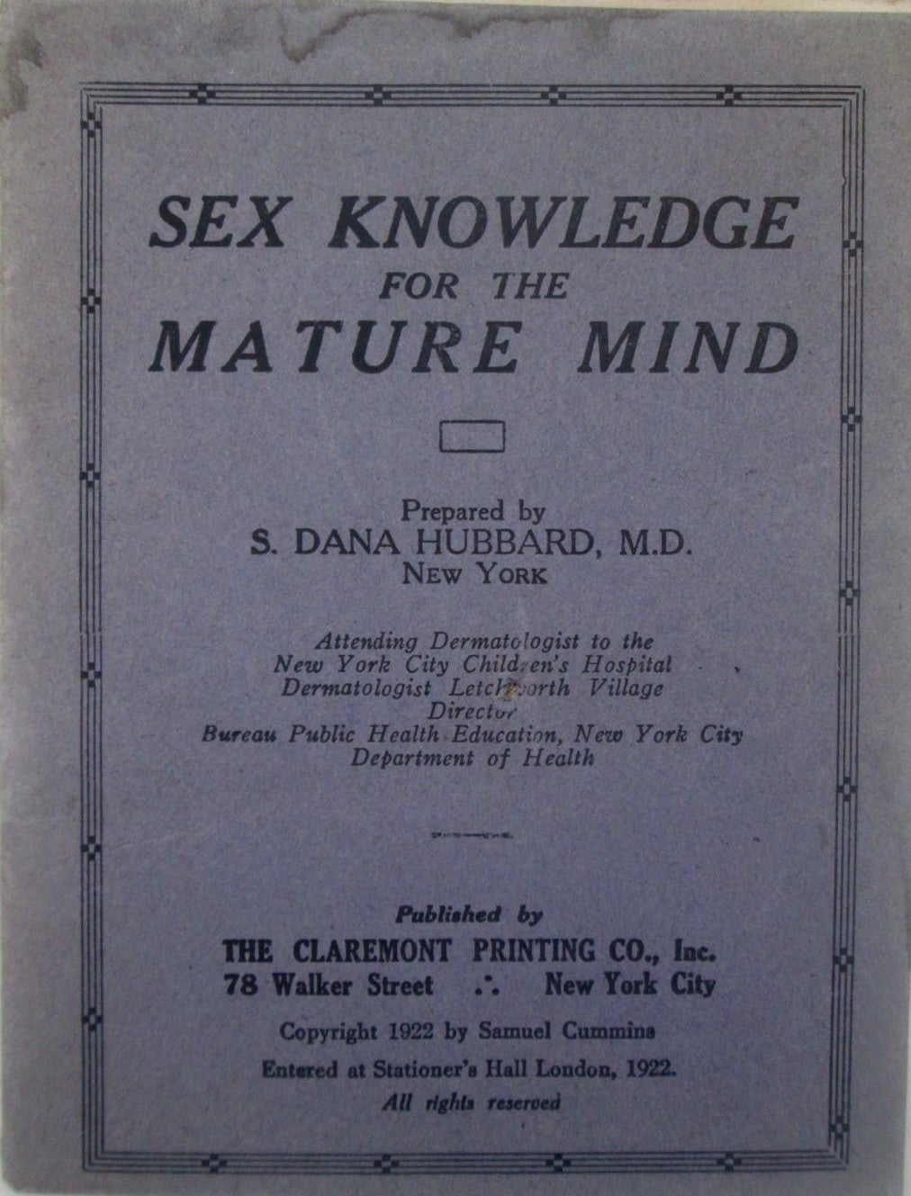 Sex Knowledge for the Mature Mind by S. Dana Hubbard on Mare Booksellers