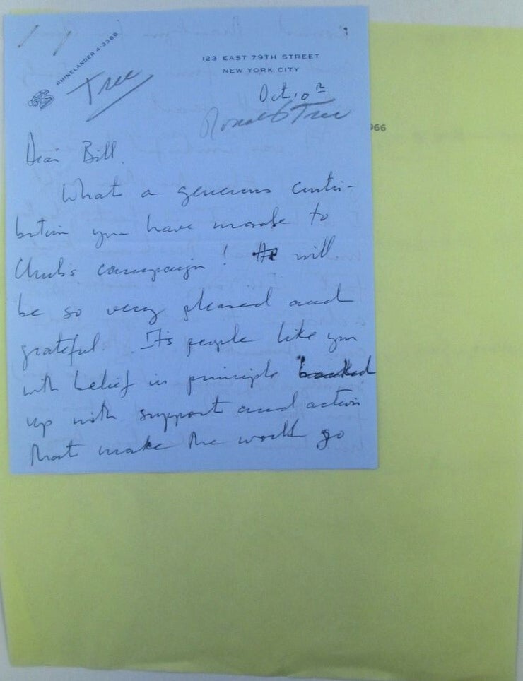 Item #019613 Political Campaign Contributions Thank You Letters. 1960s. Collection of Nine Letters, plus other ephemera.