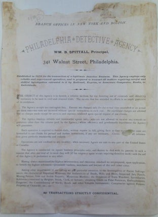 Item #019712 Philadelphia Detective Agency Promotional Handbill/Broadside. Given