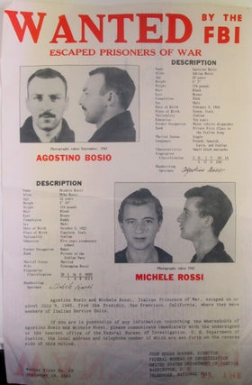 Item #019772 Wanted by the FBI. Escaped Prisoners of War. Agostino Bosio, Michele Rossi. Wanted...