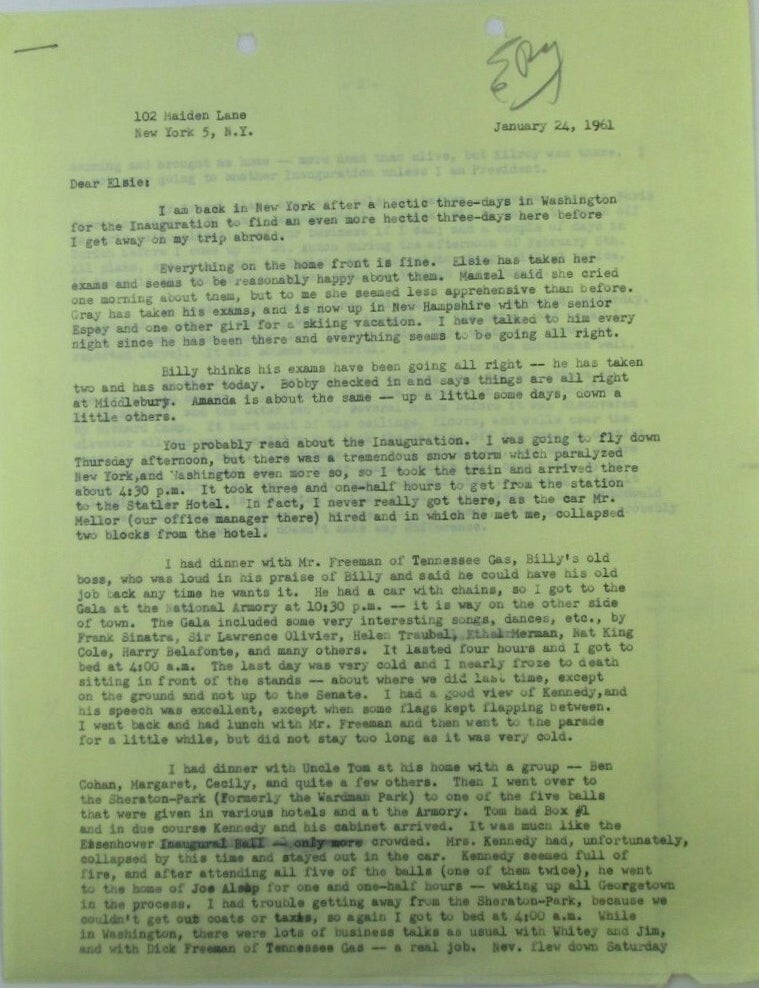 Item #019792 John F. Kennedy Inaugural Ball Account in Letter.