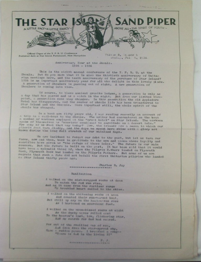 Item #019806 The Star Island Sand Piper. Sunday, July 4, 1926. Volume 2, Number 9. authors.
