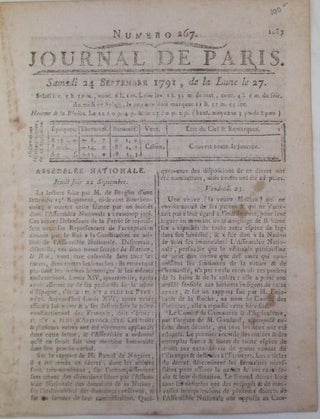 Item #019837 Journal De Paris. Samedi 24 Septembre 1791, Numero 267. Authors