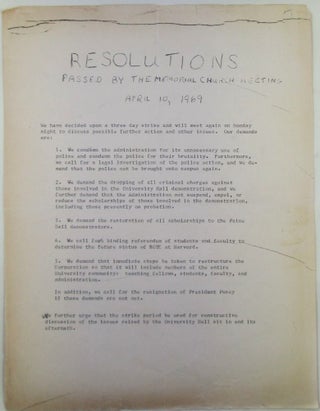 Resolutions Passed by the Memorial Church Meeting April 10, 1969 (Harvard Student Protest Flyer