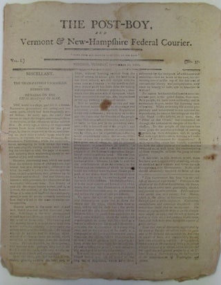 Item #019914 The Post-Boy, and Vermont and New Hampshire Federal Courier. September 10, 1805....