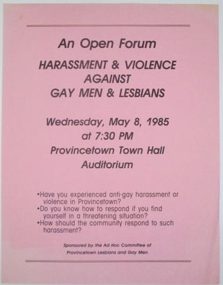 Item #020099 An Open Forum. Harassment and Violence Against Gay Men and Lesbians Event...
