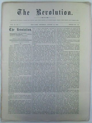 Item #020444 The Revolution. August 13, 1868. Vol. II. No. 6. Elizabeth Cady Stanton, Anthony...