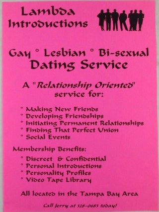 Item #020475 Lambda Introductions. Gay, Lesbian, Bi-sexual Dating Service Flyer/Handbill