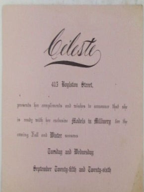 Item #020481 Celeste 415 Boylston Street Announcement Card for Fall and Winter Models in...