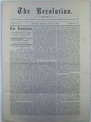 Item #020494 The Revolution. August 27, 1868. Vol. II. No. 8. Elizabeth Cady Stanton, Anthony...