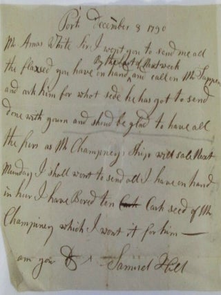 Item #020717 Handwritten Business Letter from Samuel Hill to Mr. Amos White, Portsmouth, New...