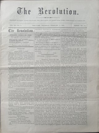 Item #020893 The Revolution. February 4, 1869. Vol. III. No. 5. Susan B. Anthony, Elizabeth Cady...