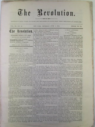 Item #020908 The Revolution. June 3, 1869. Vol. III. No. 22. Elizabeth Cady Stanton