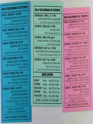 Item #020973 BLA (Bears Los Angeles) Calendar of Events. Three Postcards from different years,...