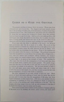 Item #021031 Karma as a Cure for Trouble. Theosophy, Given