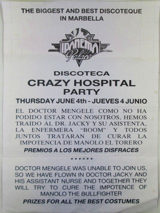 Item #021075 Ipanema Palace Marbella Discoteque Event Flyer. Discoteca Crazy Hospital Party....