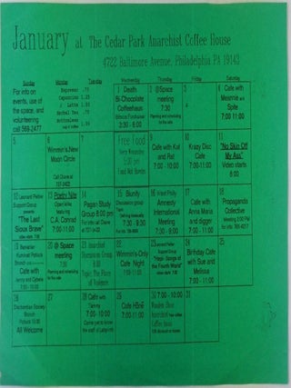 Anarchy in Philadelphia. Cedar Park Anarchist Coffee House Event Calendar Flyer