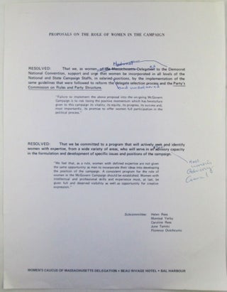 Item #021199 Proposals on the Role of Women in the Campaign (Massachusetts Delegation to the...