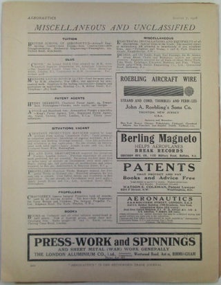 Aeronautics. A Weekly Journal Devoted to the Technique of Aeronautics. August 7, 1918. Vol. XV, No. 251 (New Series)